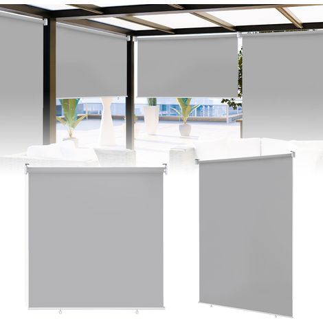 Randaco Senkrechtmarkise 140x140 cm Balkonrollo Hellgrau UV Schutz Sonnenschutz Sichtschutz wasserdicht wetterfest Balkon Terrasse