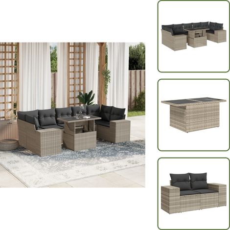 vidaXL Salon de jardin 8 pcs avec coussins gris clair résine tressée (1/5)