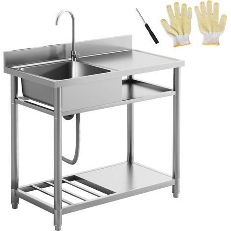 HOMCOM Outdoor Kitchen Sink Unit with Cold and Hot Water Pipe (1/5)
