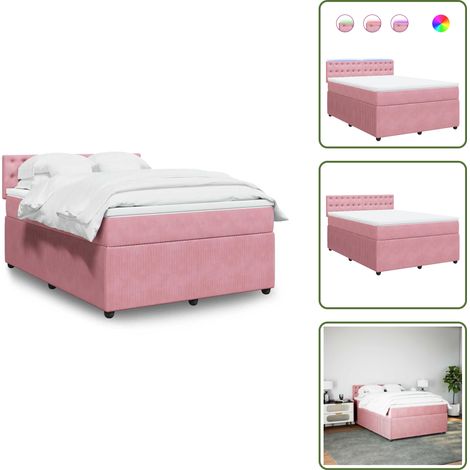 Cama con luz LED - vidaXL Cama box spring con colchón terciopelo rosa 160x200 cm - Cama de muelles ensacados