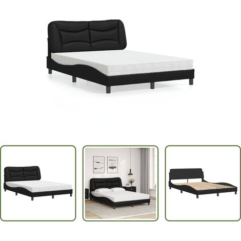 Kunstlederbett - Bett mit Matratze "Hvar" Schwarz 140x190 cm Kunstleder (1/5)