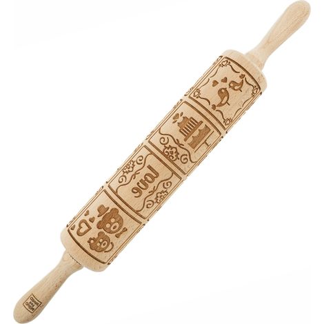 Mattarello in legno MoodForWood, inciso, 43 cm con manici, perfetto per la cottura al forno - Motivo Lovers (1/5)