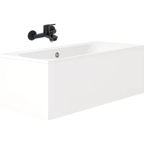 Pack baignoire droite 170 x 75 JACOB DELAFON Elise + mitigeur bain douche noir mat + vidage