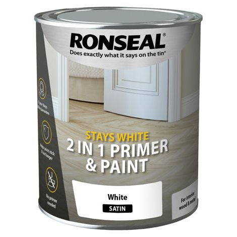 Ronseal Stays White 2 in 1 Primer and Paint - White - Satin - 2.5 Litre