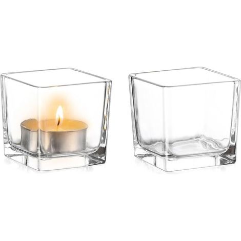 Photophore Bougeoirs en Verre - Lot de 2 Supports pour Bougies Chauffe-Plat pour Bougies la Décoration de Mariage Fête événement Les Fêtes et Les Décors de Tabl (1/4)