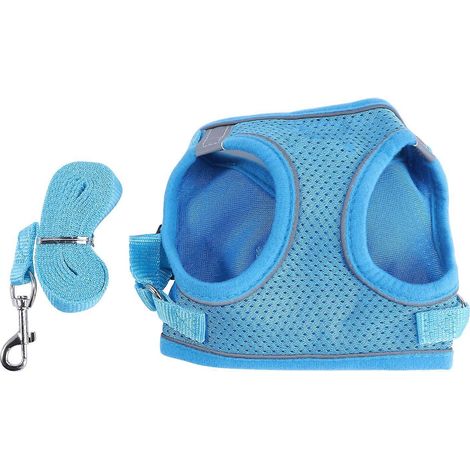 Conjunto de arnés reflectante para mascotas con correa pectoral para perros, transpirable, para uso en exteriores, color azul, 2 unidades. (1/5)