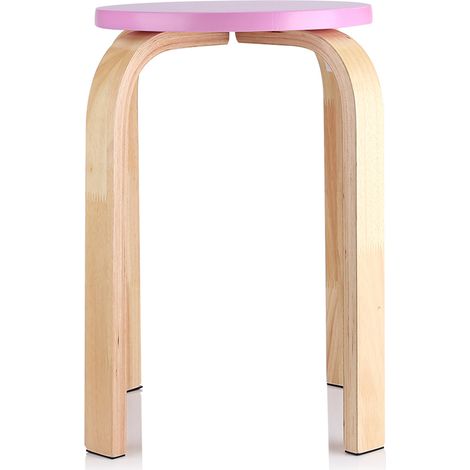 Tabouret empilable antidérapant en bois courbé, couleur bonbon, rose, pour la décoration de la chambre d'enfant (1/5)