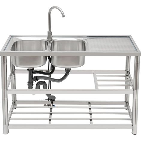 Lavelli da cucina a doppia vasca, lavelli da cucina in acciaio inox, tavolo da cucina in acciaio inox per esterni, lavello da cucina a doppia vasca