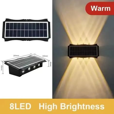 (1PC-8LED-Warm) Applique murale solaire à éclairage indirect (vers le haut et vers le bas), haute luminosité, dégradé de couleurs RGB, décoration de jardin paysager (1/5)