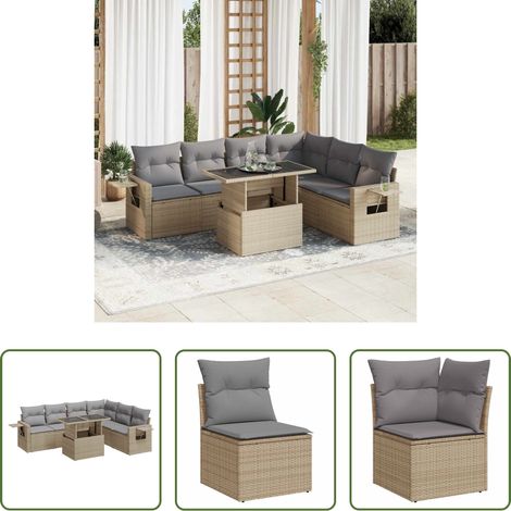 vidaXL Set sofás de jardín 7 piezas y cojines ratán sintético beige (1/5)