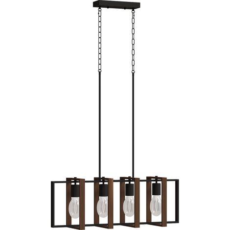 Lampadario a Sospensione Rustico 80x21x90-130 cm con 4 Cornici Girevoli e Catena Regolabile Nero e Marrone (1/5)
