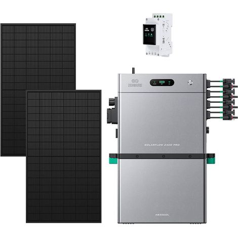 Zendure SolarFlow 2400 Pro - Batterie Solaire 2400W AC, PV 4800W, 2.4-16.8kWh, Plug & Play, IP65, Tesla/Pompes à Chaleur.Avec compteur 3CT, AB3000L (2,88 kWh), 2 panneaux bifaciaux 450W