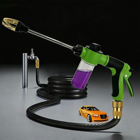 Pistolet à eau haute pression 2026 avec perche longue réglable pour le nettoyage de voitures, de machines à laver et d'arrosages de jardin. Buse d'arrosage avec jet d'eau mousse.