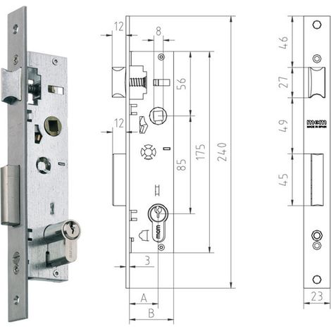 Serratura da infilare in metallo MCM 2650-2513-A411125 Inox cilindrica 30x30