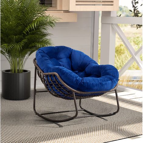 Sillón mecedora 106x90x78 cm de resina trenzada azul marino para terraza – MEUBLIV (1/5)