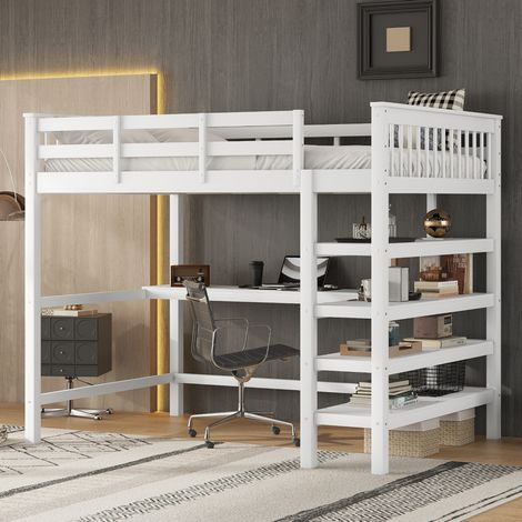 MEUBLIV Hochbett 140x200 cm weiß – mit Schreibtisch und Stauraum, ohne Matratze (1/5)