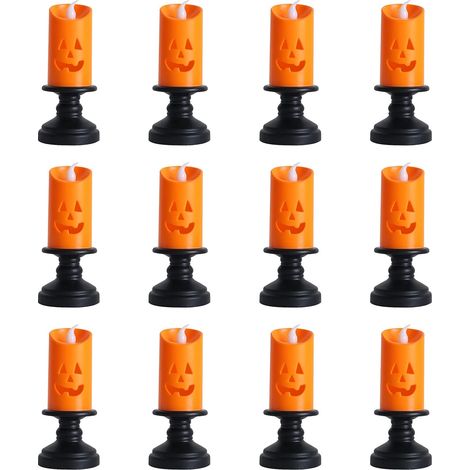 Bougies chauffe-plat LED, lot de 12 bougies citrouille d'Halloween à piles (1/5)