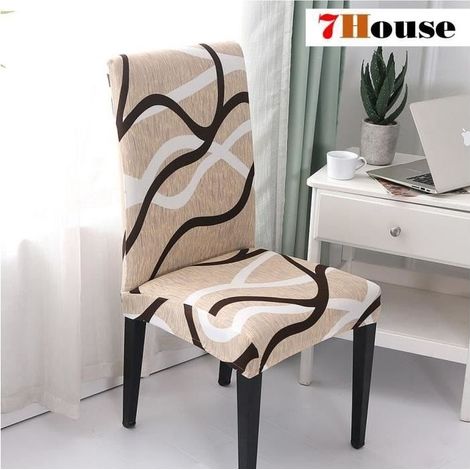 (As shown)7House® 6PCS Cover of chair - Cover Extendable Decoration of Chair Modern pattern linear color chocolat (1/4)