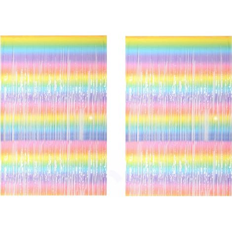 2 ensembles de rideaux à pompons macarons arc-en-ciel de 1 x 2 mètres, adaptés aux fêtes d'anniversaire, rideaux de fond. (1/5)