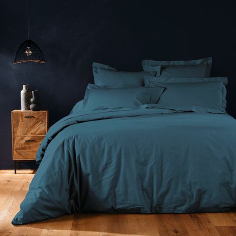 Housse de couette 2 personnes 240 x 220 cm – Coton uni 57 fils – LINA – Bleu