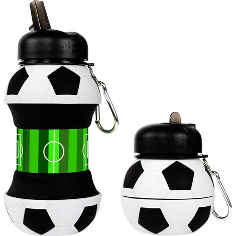 Gourde pliable en silicone, gourde de football pour enfants de 550 ml avec porte-clés, sans BPA et étanche. (1/5)