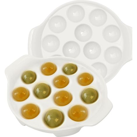 Lot de 2 Assiettes à escargot, Céramique blanche, 12 compartiments, Résistant four, Pour restaurant et maison