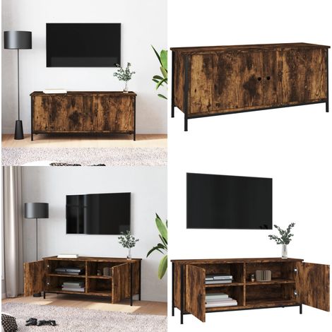 Meuble TV avec portes chêne fumé 102x35x45 cm bois d'ingénierie - Meuble Tv - Meuble Téléviseur - Support Tv - Unité Tv - Meubles Salón - Home & Living (1/5)