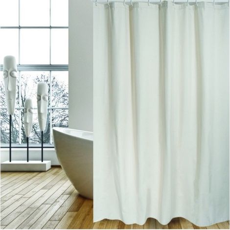 Cortina de Ducha NATURAL Algodón y Poliéster 180x200cm CALIDAD PREMIUM Beige - Anillas incluidas MSV