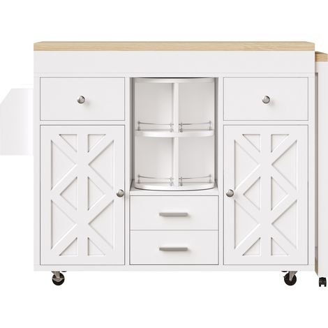 Table de bar moderne extensible avec plateau en MDF, organisateur rotatif 360°, roulettes avec freins et porte-serviettes, pour espace réduit (1/5)