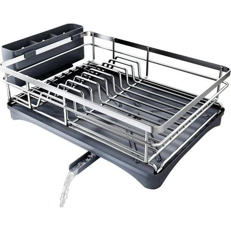 Égouttoir à vaisselle en acier inoxydable avec grille amovible et grande capacité de séchage - Outil de cuisine pour organiser et sécher la vaisselle et les ustensiles (1/5)