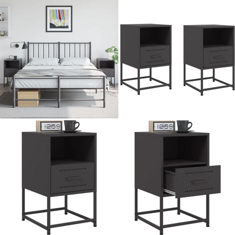 Tables de chevet 2 pcs noir 36x39x60,5 cm acier - Table De Chevet Industrielle - Table De Nuit Noire - Meuble De Chambre - Armoire De Chevet - Design Industriel - Home & Living (1/5)