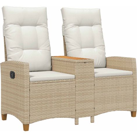 Reclining Bench with Table Beige and Cream White Poly Rattan vidaXL
