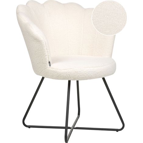 Silla asiento redondo estructura de metal respaldo concha diseño vintage tapicería bouclé blanco Lovelock (1/5)