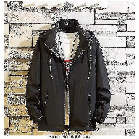 Veste homme grande taille 6XL 7XL 8XL, coupe-vent fin printemps automne, blouson bomber à capuche, style streetwear, fermeture éclair, sportswear décontracté - M - COULEUR Noir (1/5)