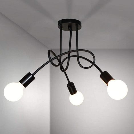 1 Plafonnier Industriel, 3 Lumières E27, Metal Noir, Diamètre 55CM, Pour Salon, Cuisine