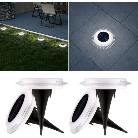 4 lampes éclairage paysager, lampes solaires LED, disque solaire lumière blanche, solaires de sol pour allée, étanche (1/5)