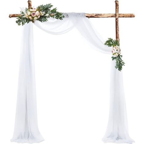 Rideaux en tulle blanc 75 x 600 cm, décoration murale pour arche de mariage, tissu polyester blanc, idéal pour les décorations de fond de cérémonie de mariage ou de fête. (1/5)