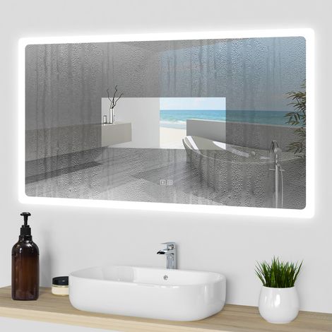 OCEAN Specchio da Bagno LED Antiappannamento 100 x 60 cm con Altoparlante Bluetooth, Specchio Parete con Interruttore Touch Dimmerabile in 3 Colori (1/4)