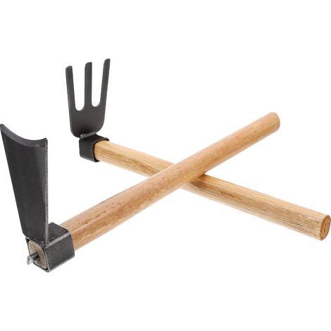Kit Outils de Jardinage 2 Pièces Houe de Jardin Robuste et Râteau Multifonction en Acier, Manche en Bois Ergonomique pour Désherbage et Plantation (1/5)