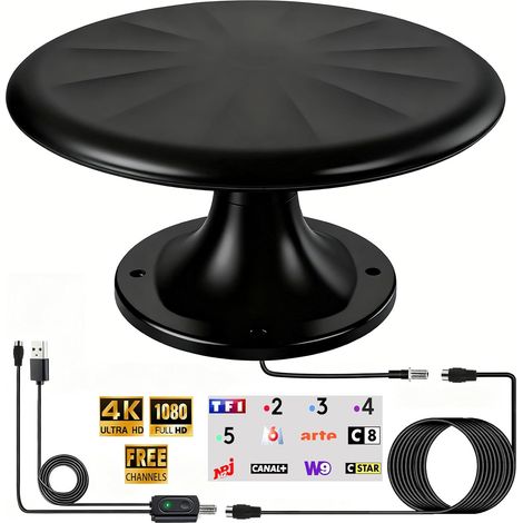 Antenne TV Exterieure, Antennes TNT Exterieur Réception Omnidirectionnelle 720° Antenne TV Exterieur, pour Camping Car, Caravane, Fourgon, Van, Camion, Bateau, 35FT Câble (1/5)