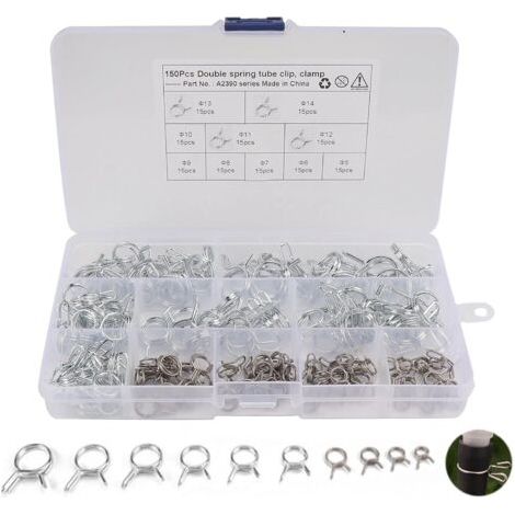 150Pcs 10Tailles Pince de Durite de Conduite de Carburant, Pince à Ressort, Collier de Serrage Durite Convient pour Tuyaux de 5mm - 14mm (1/5)