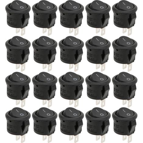 Round Rocker Switch Black On Off SPST Mini for Marine Boat 20 Pieces (1/5)