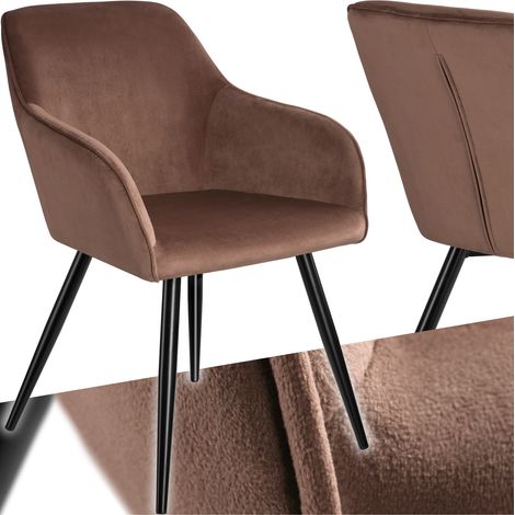 Tectake – Chaise rembourrée velours ergonomique – Dossier haut – Acier robuste – Hauteur d'assise 47 cm – Pour salle à manger, bureau, salon (1/5)