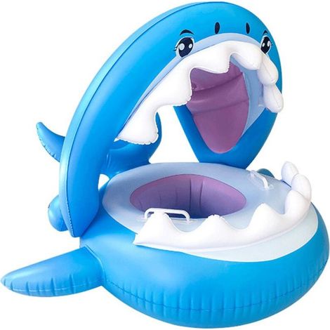 Baby-Schwimmring aus PVC für Kleinkinder mit aufblasbarem Sonnendach, Hai-Motiv, für Kinder von 6-36 Monaten (1/5)