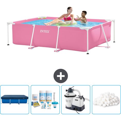 Intex-Schwimmbecken mit rechteckigem Rahmen – 220 x 150 x 60 cm – Rosa – im Lieferumfang enthalten Accessoire CB63