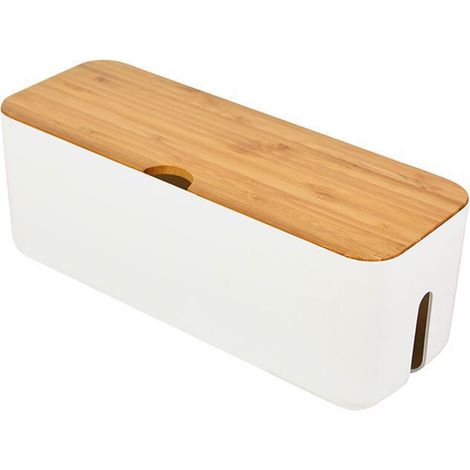 Caja organizadora de cables de escritorio duradera para TV, ordenador y tomas de corriente - Blanca (1/5)