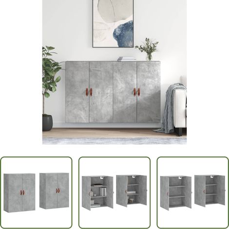vidaXL Armoire de rangement - Armoires murales 2 pcs gris béton 69,5x34x90 cm (1/5)
