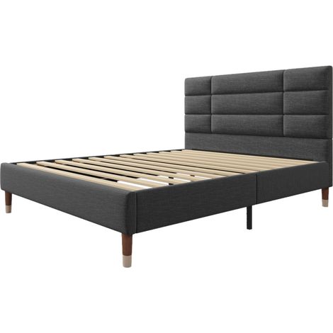 Letto imbottito 140x200 cm con rete a doghe in lino grigio scuro HOMVRA (1/5)