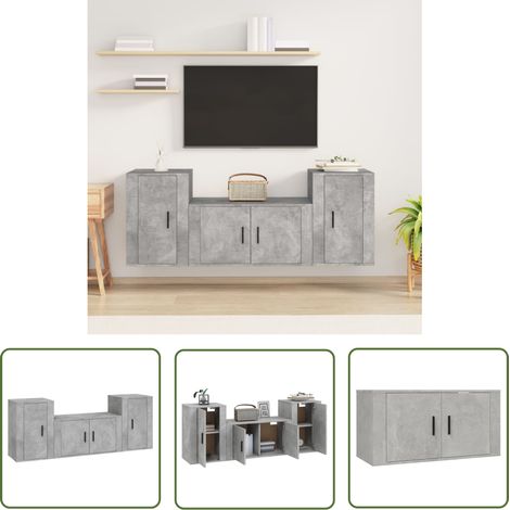 The Living Store Ensemble de meubles TV 3 pcs Gris béton Bois d'ingénierie - Meuble Tv Gris - Meuble Tv Mural - Ensemble Meuble Tv - Rangement Tv - Salon Moderne (1/5)