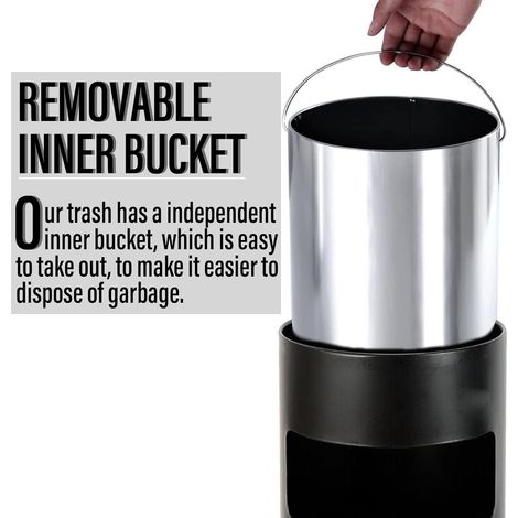 Großkapazitäts-Outdoor-Mülleimer, 30-Liter-Mülleimer, Mehrzweckmülleimer mit Tiefwasserbehälter, 25 x 61 cm (schwarz)